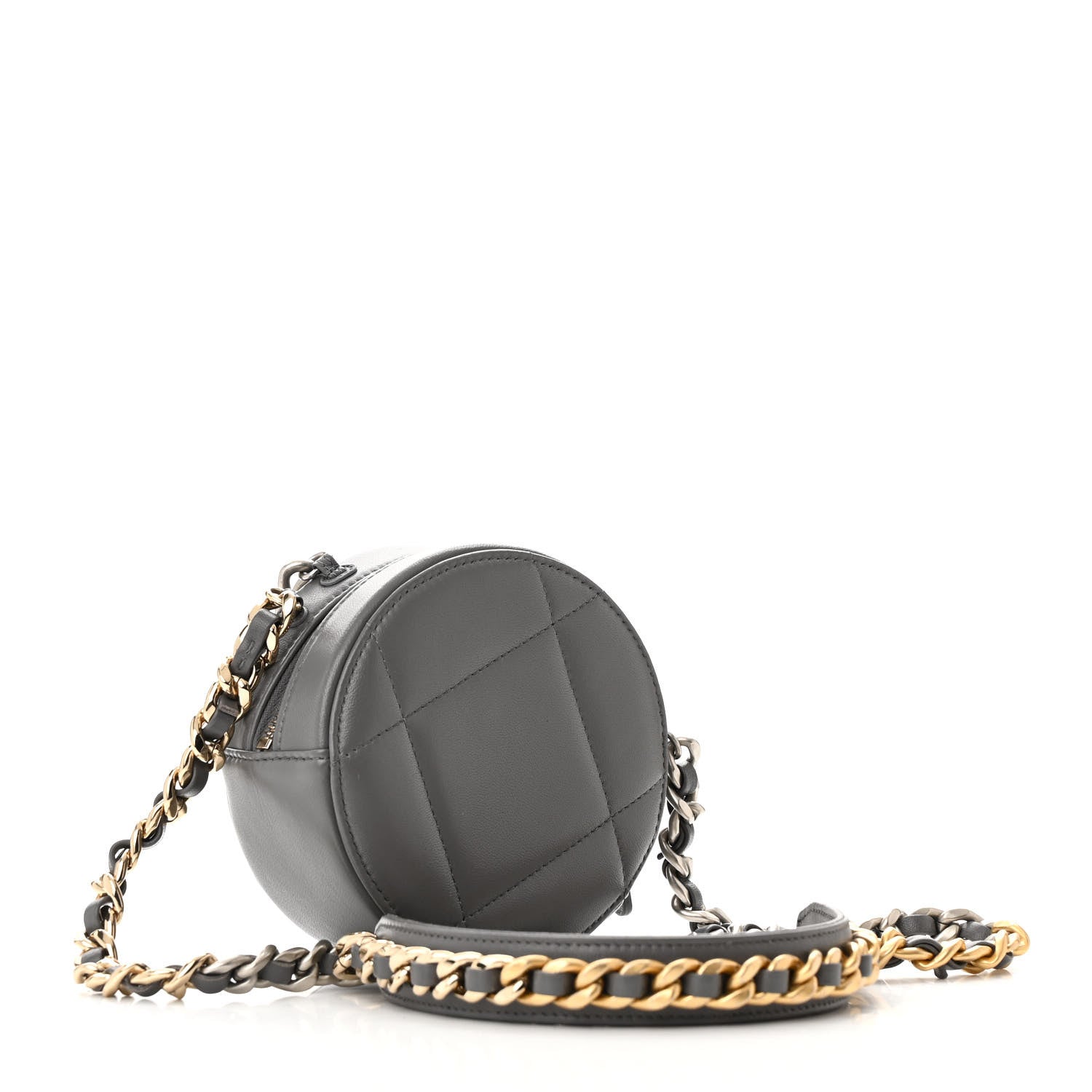 Lambskin Quilted Chanel 19 Round Clutch With Chain Grey