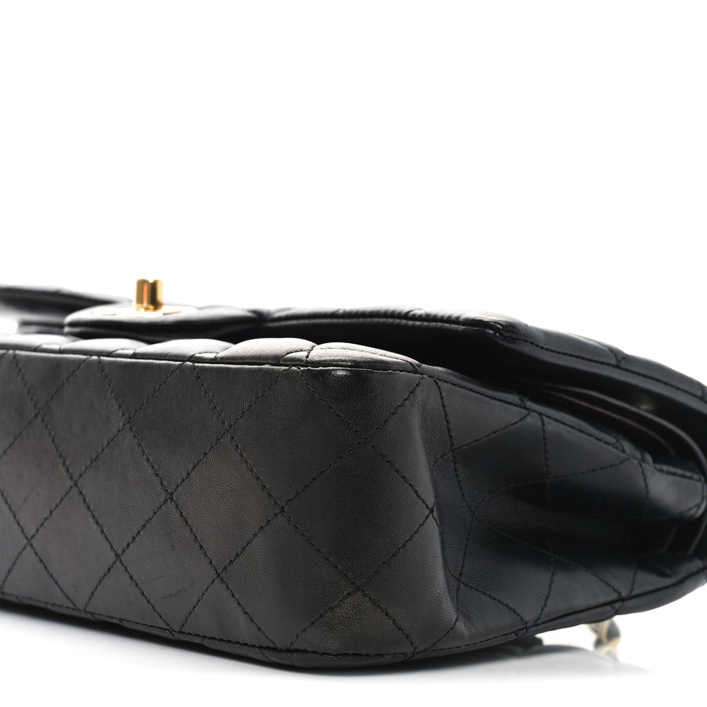 Lambskin Quilted Medium Double Flap Black