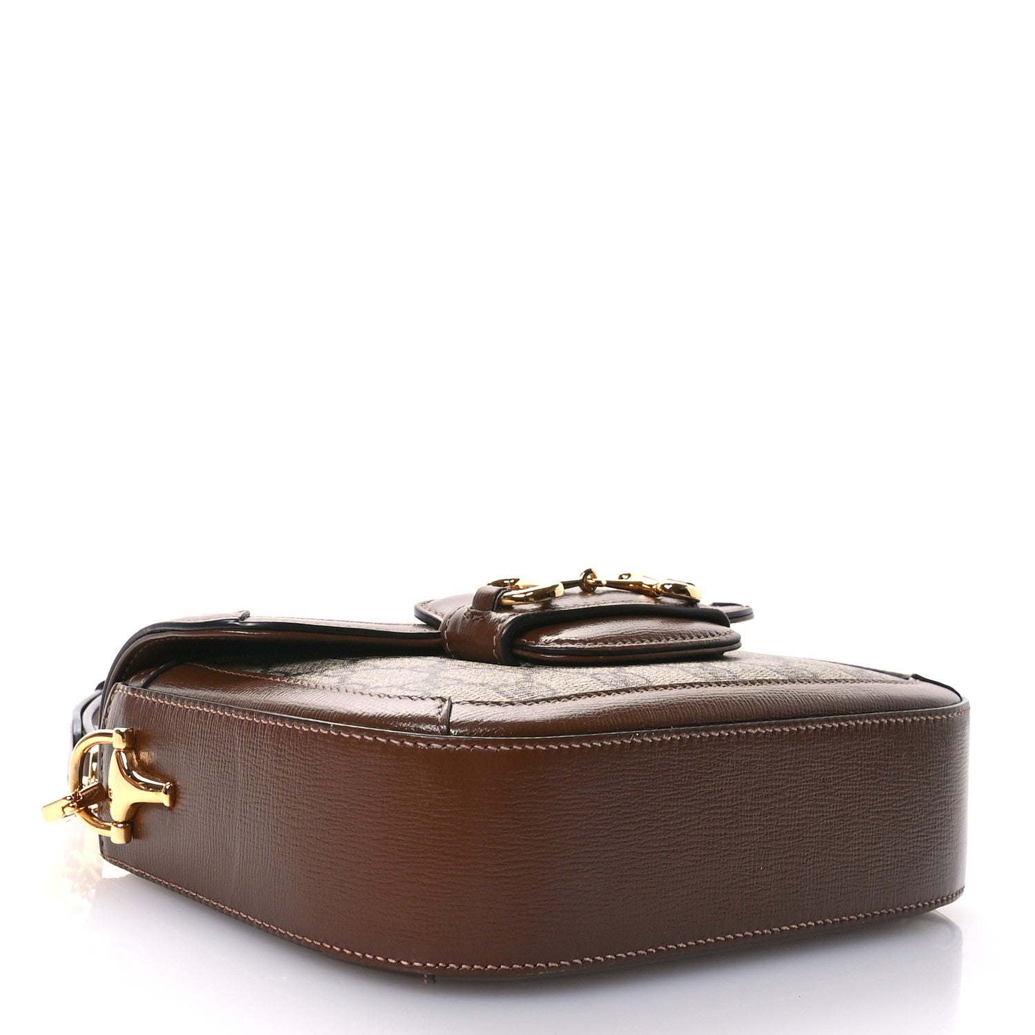 GG Supreme Monogram Azalea Calfskin Web Mini Horsebit 1955 Shoulder Bag Beige Ebony Brown Sugar