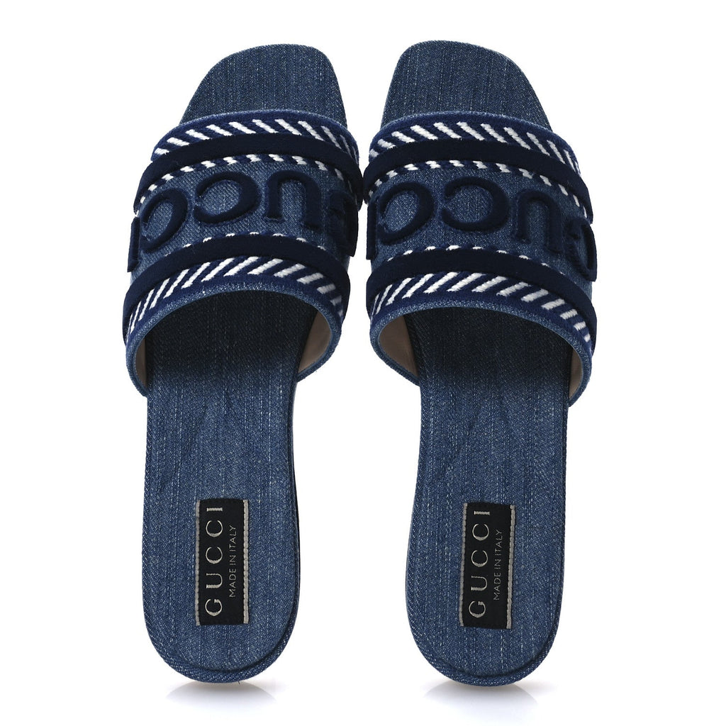 Plain Spain Denim Logo Slide Sandals 37 Light Blue