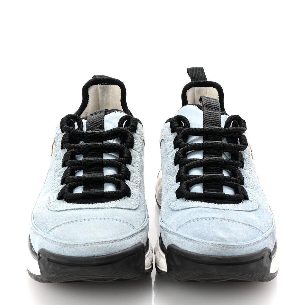 Suede Calfskin Nylon Grosgrain CC Sneakers 38.5 Light Blue