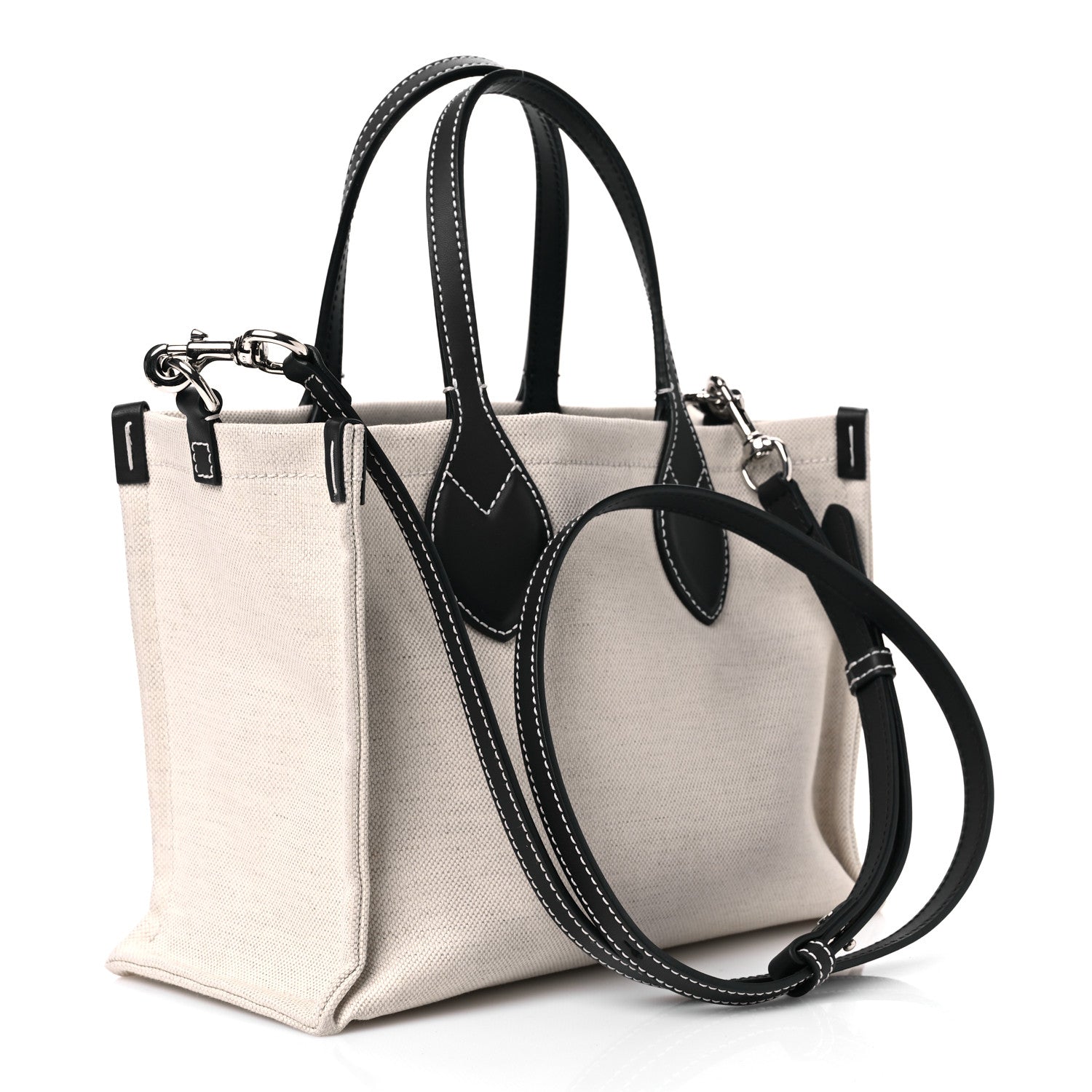Canvas Calfskin Logo Print Medium Tote Bag Navy