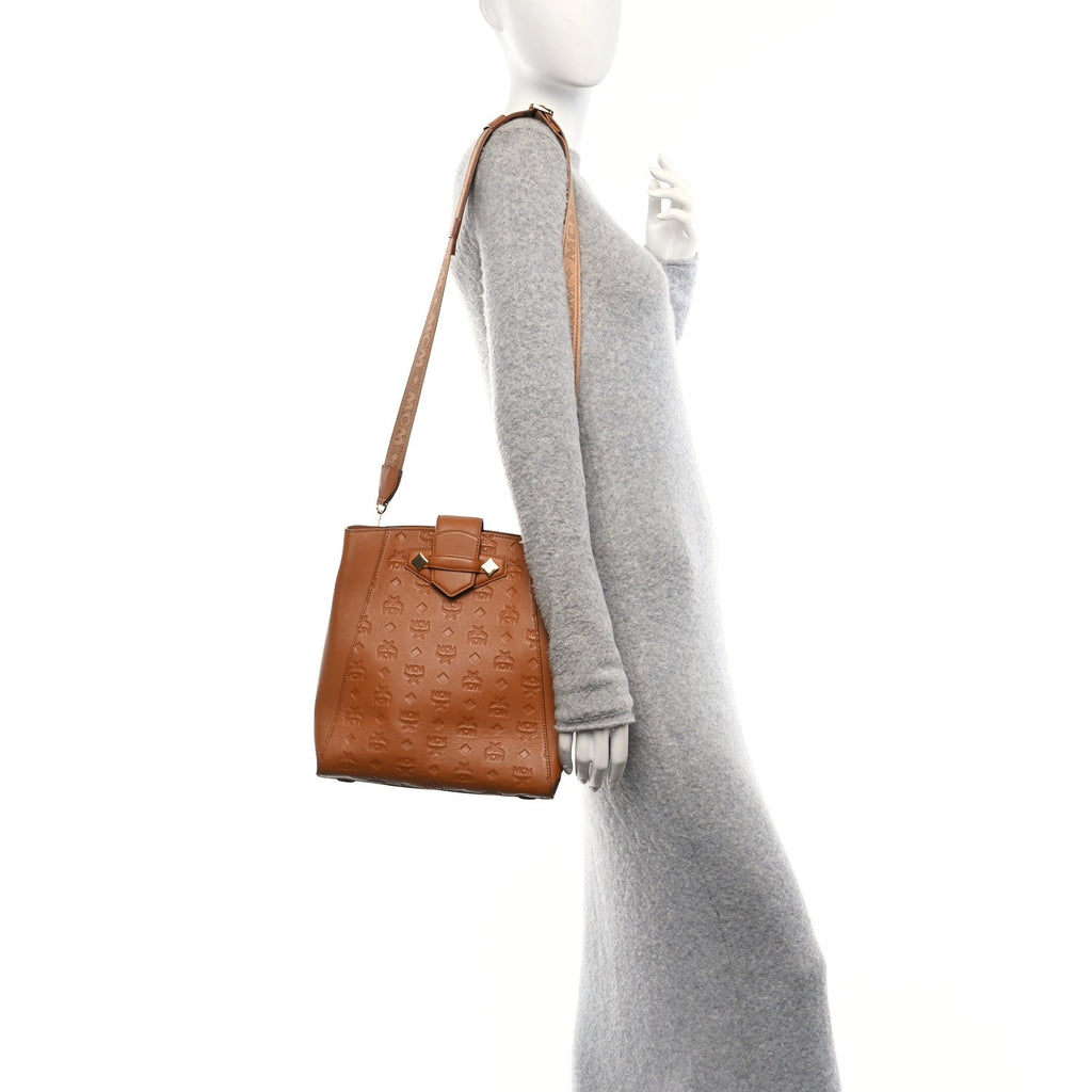 Calfskin Ottomar Monogram Essential Bucket Bag Cognac
