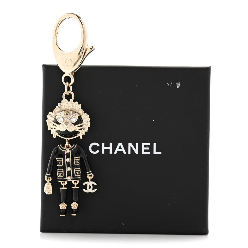 Crystal Pearl Lion Keychain Black Gold
