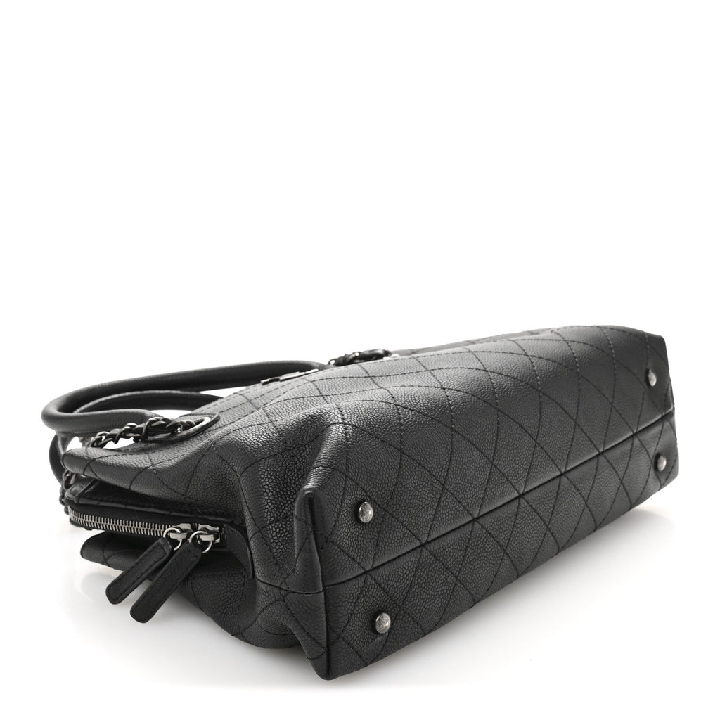 Grained Vegetal Calfskin Small Urban Shopping Tote Black
