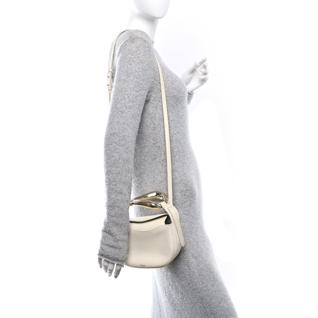 Small Grain Calfskin Kiss Bag Natural White