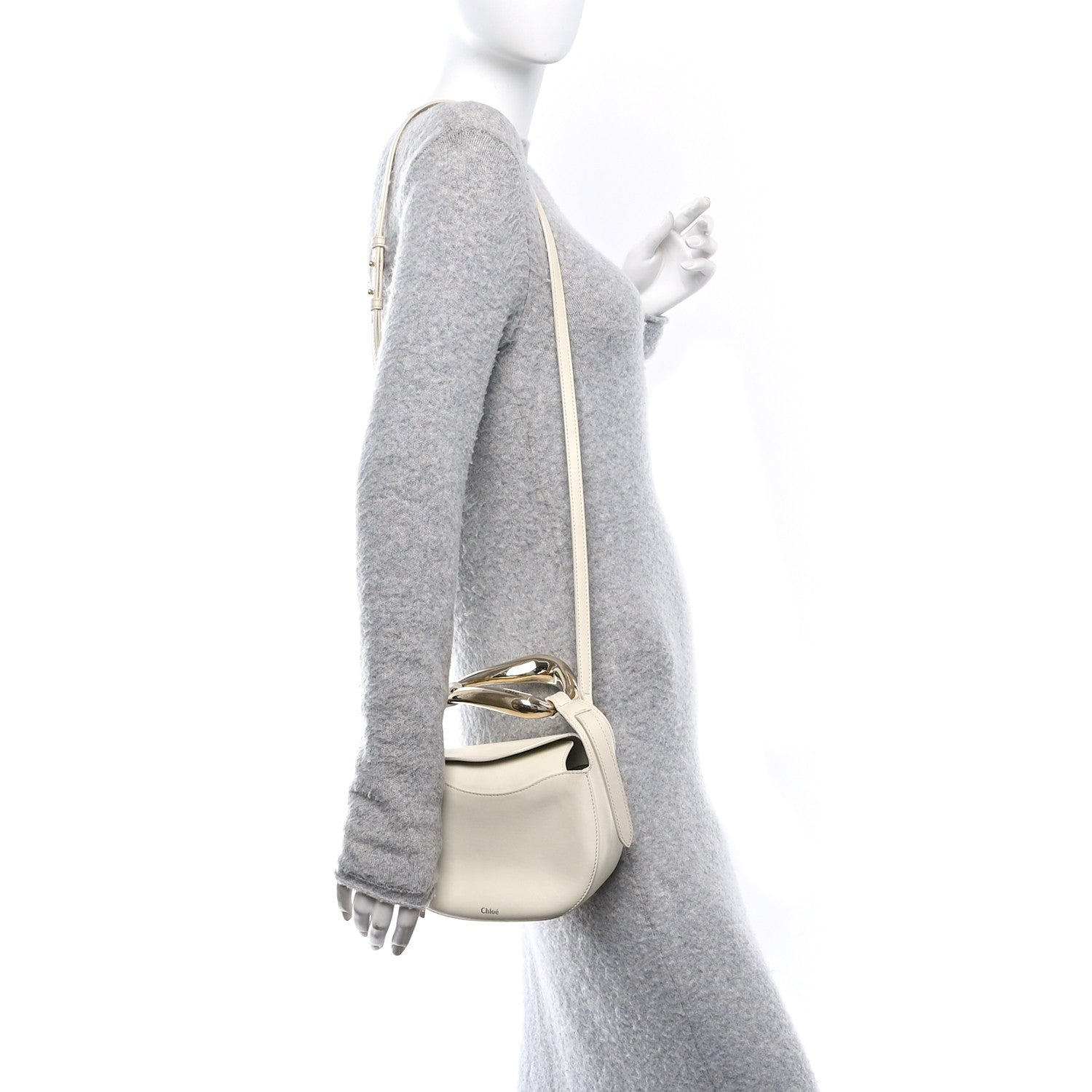 Small Grain Calfskin Kiss Bag Natural White