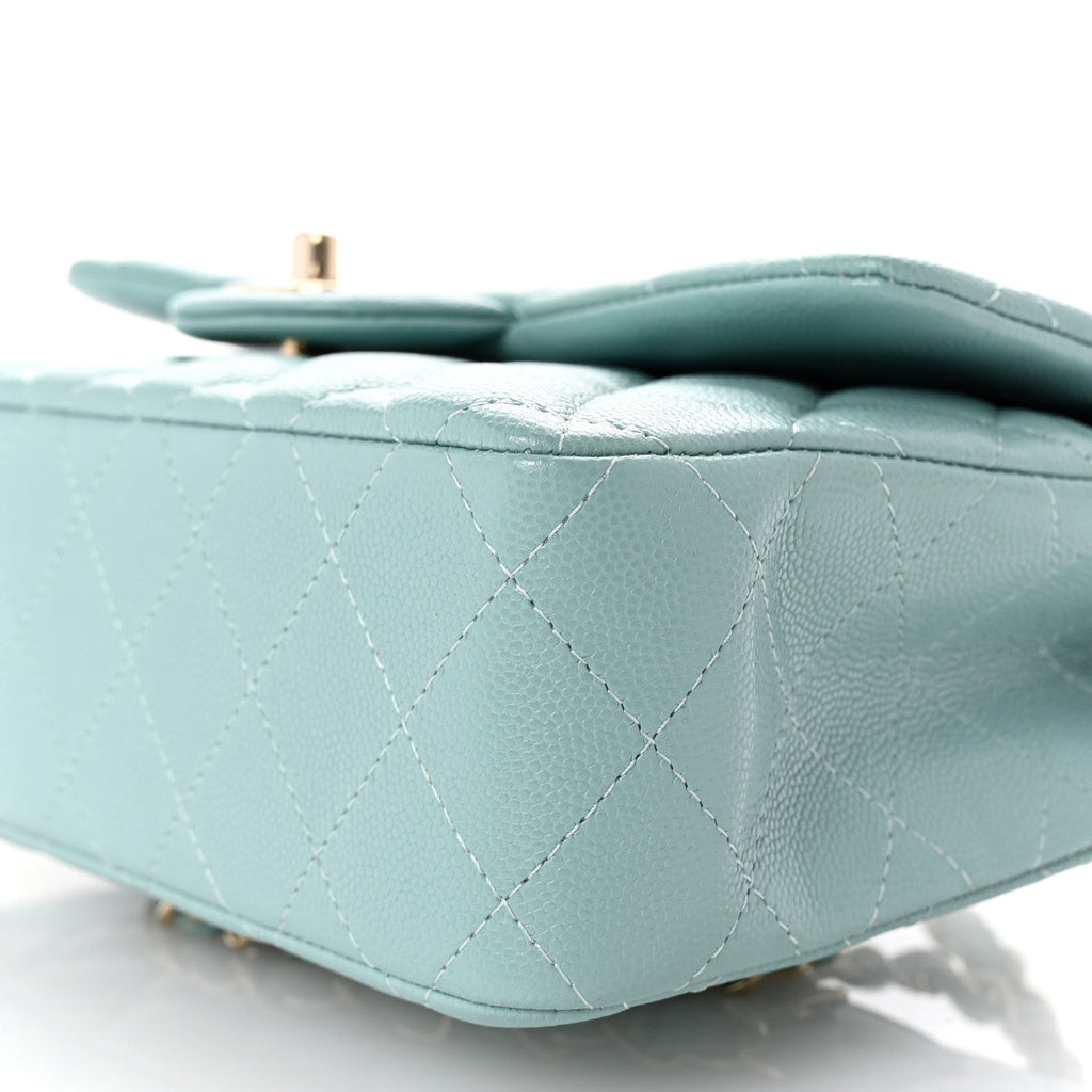 Caviar Quilted Small Double Flap Light Blue