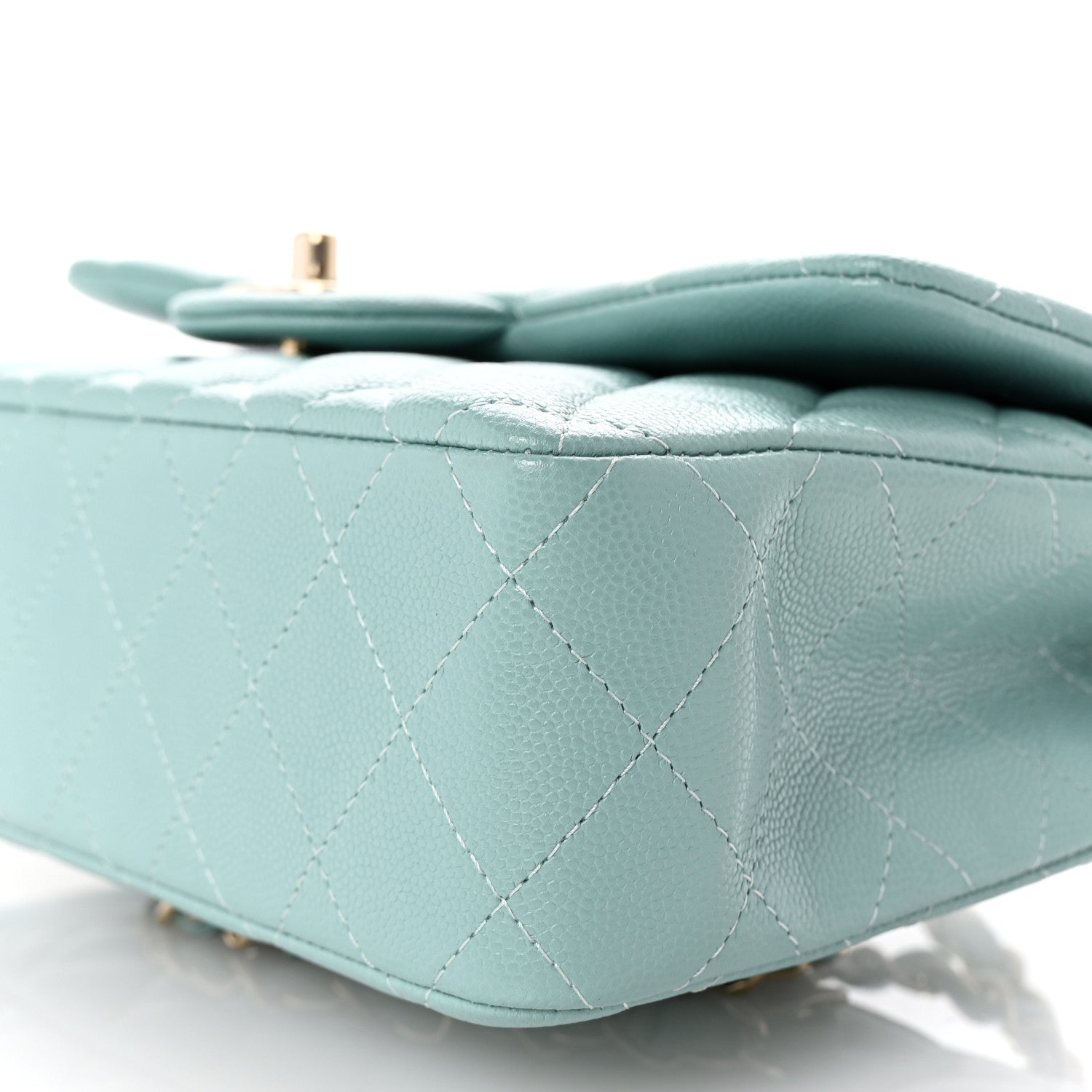 Caviar Quilted Small Double Flap Light Blue