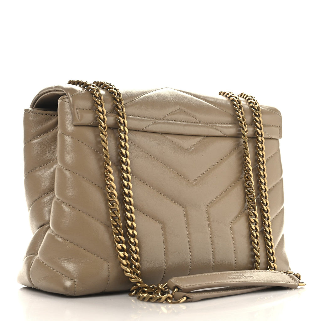 Calfskin Y Quilted Monogram Small Loulou Chain Satchel Dark Beige
