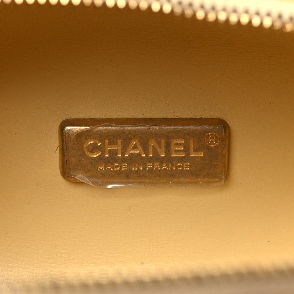 Lambskin Quilted Small CC Bubble Vanity Case With Chain Light Yellow