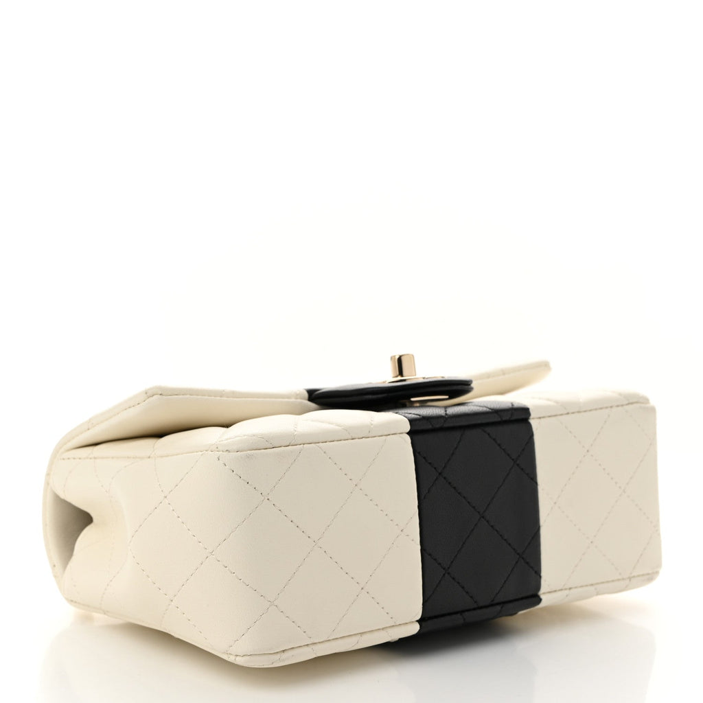 Lambskin Quilted Mini Rectangular Flap White Black