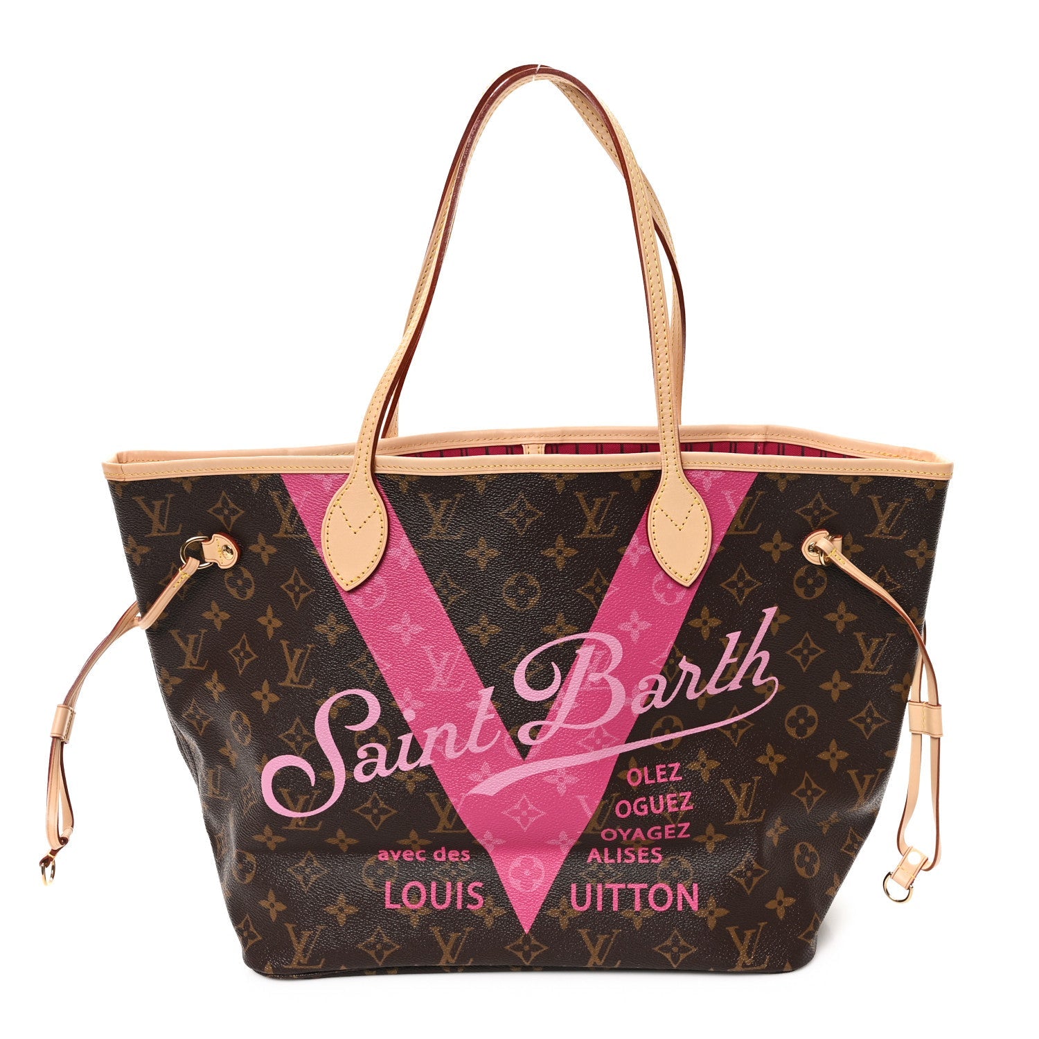 Monogram Saint Barth V Neverfull MM Hot Pink