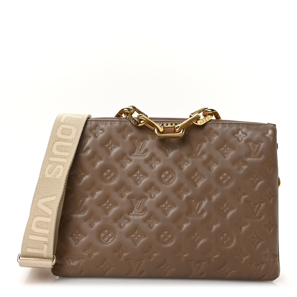 Lambskin Embossed Monogram Coussin MM Taupe