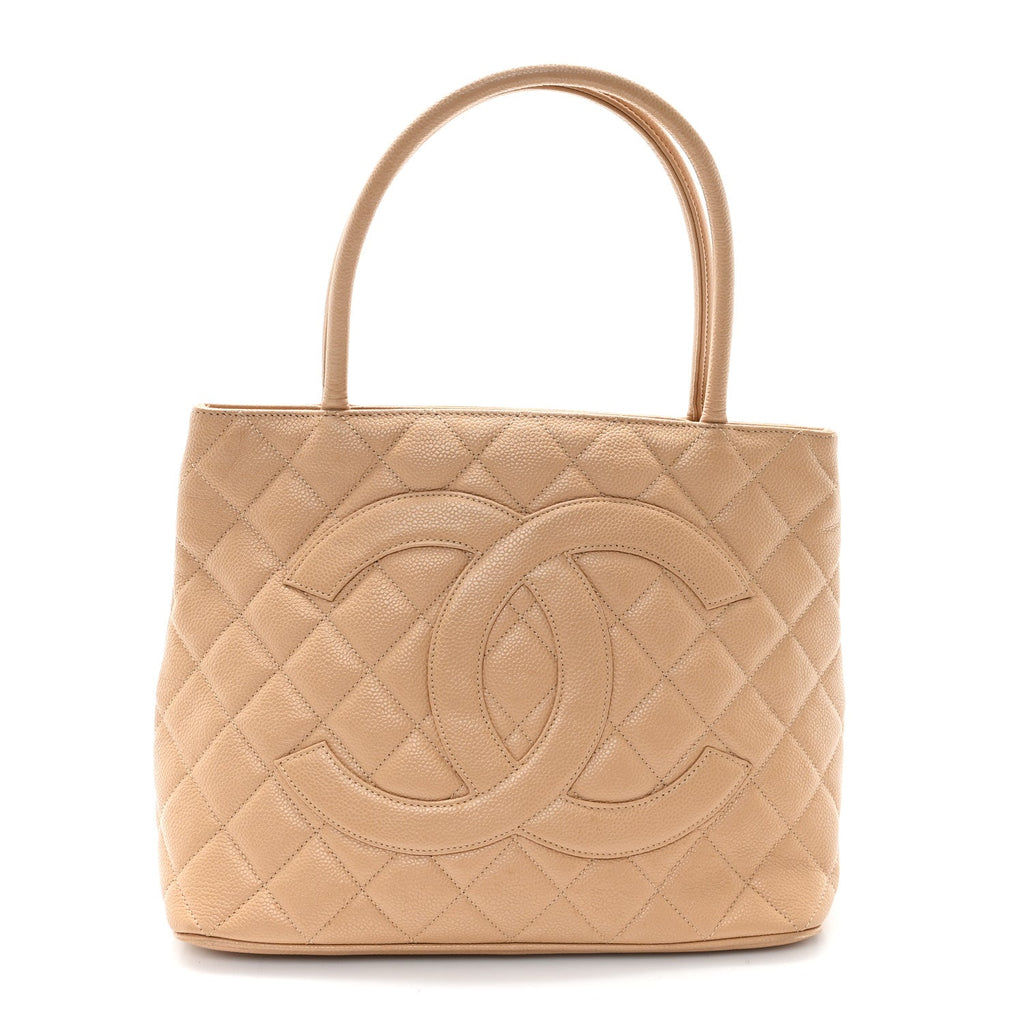 Caviar Quilted Medallion Tote Beige
