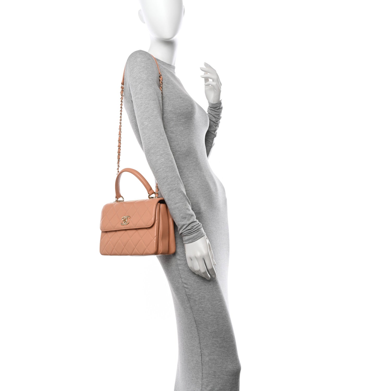 Lambskin Quilted Small Trendy CC Dual Handle Flap Bag Camel