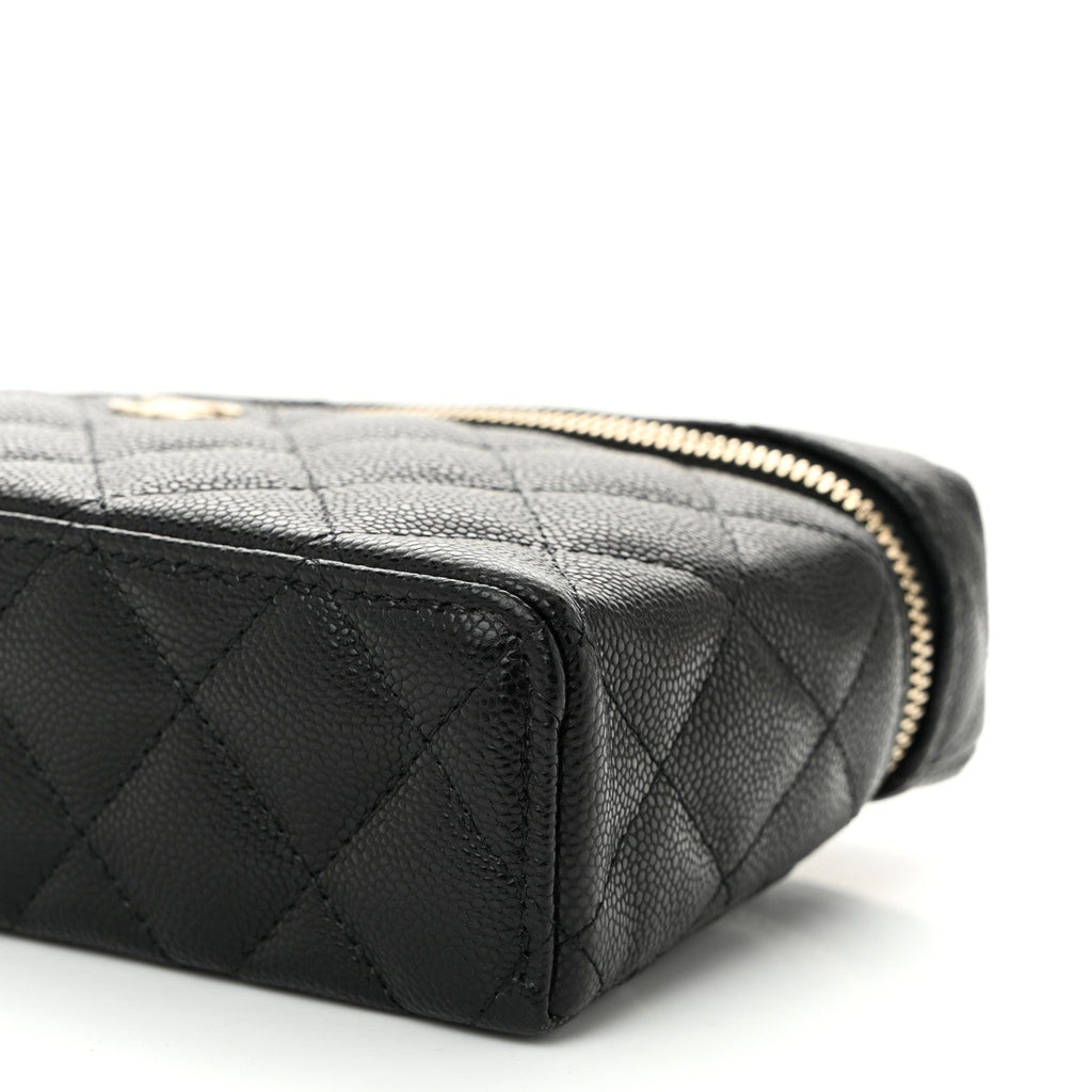 Caviar Quilted Top Handle Slim Vanity With Chain Black