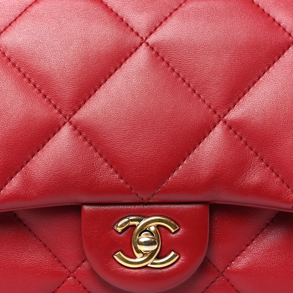 Lambskin Quilted Small Easy Carry Flap Red