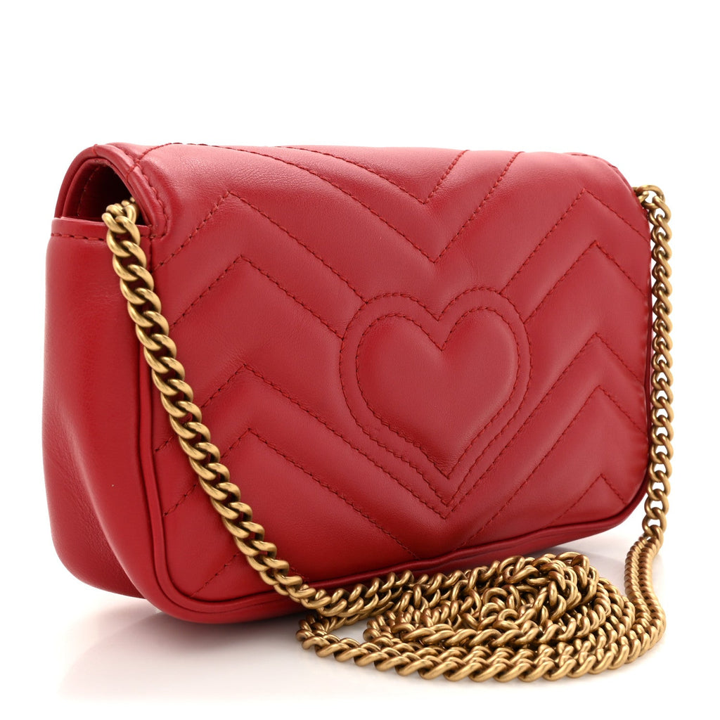 Calfskin Matelasse Super Mini GG Marmont Shoulder Bag Hibiscus Red