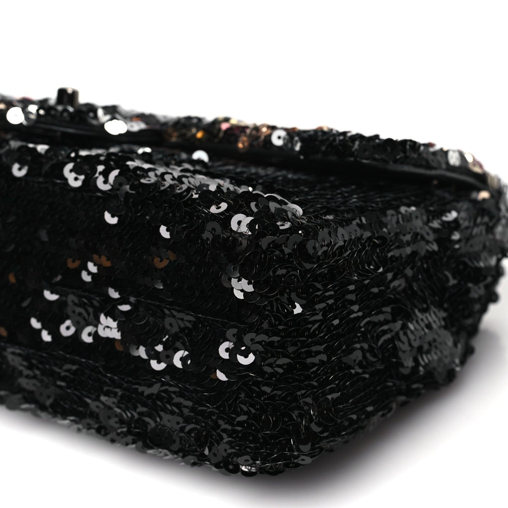 Sequin Medium Single Flap Silver Black Multicolor