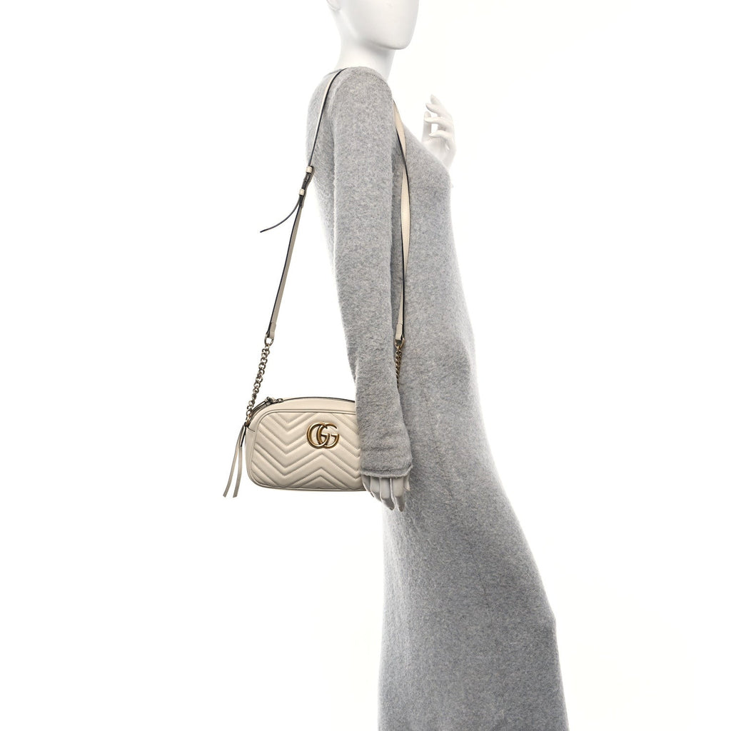 Calfskin Matelasse Small GG Marmont Chain Shoulder Bag White