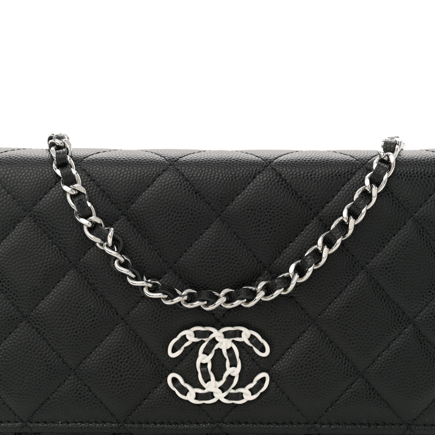 Caviar Quilted Chanel 19 Wallet On Chain WOC Black White