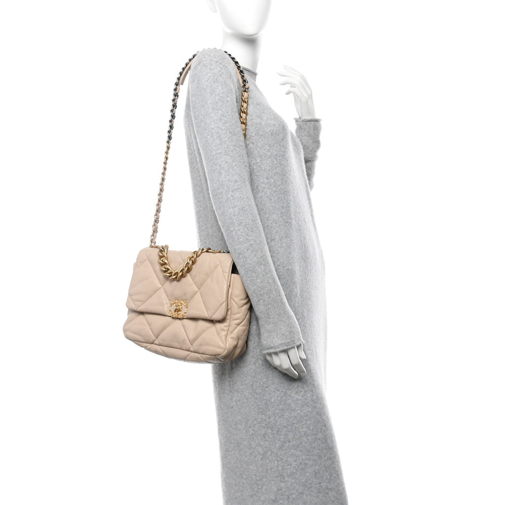 Lambskin Quilted Large Chanel 19 Flap Beige