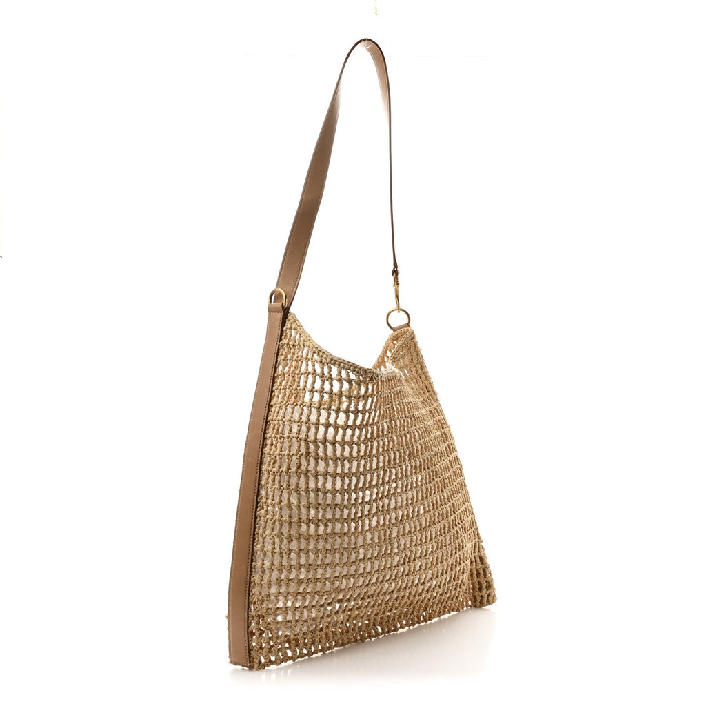 Raffia Calfskin Oxalis Shoulder Bag Naturale Vintage Brown