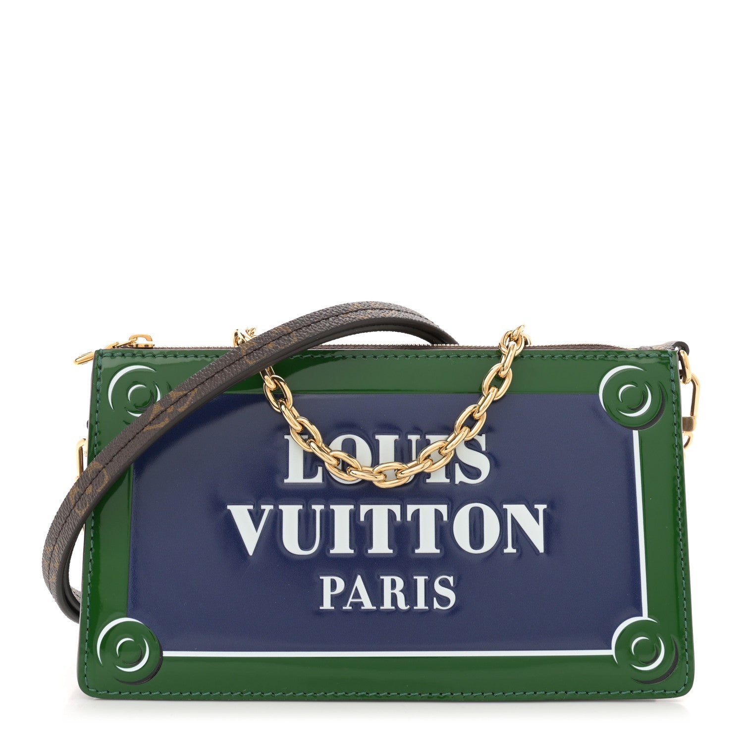 Monogram Calfskin Embossed Lexington Pouch Blue Green