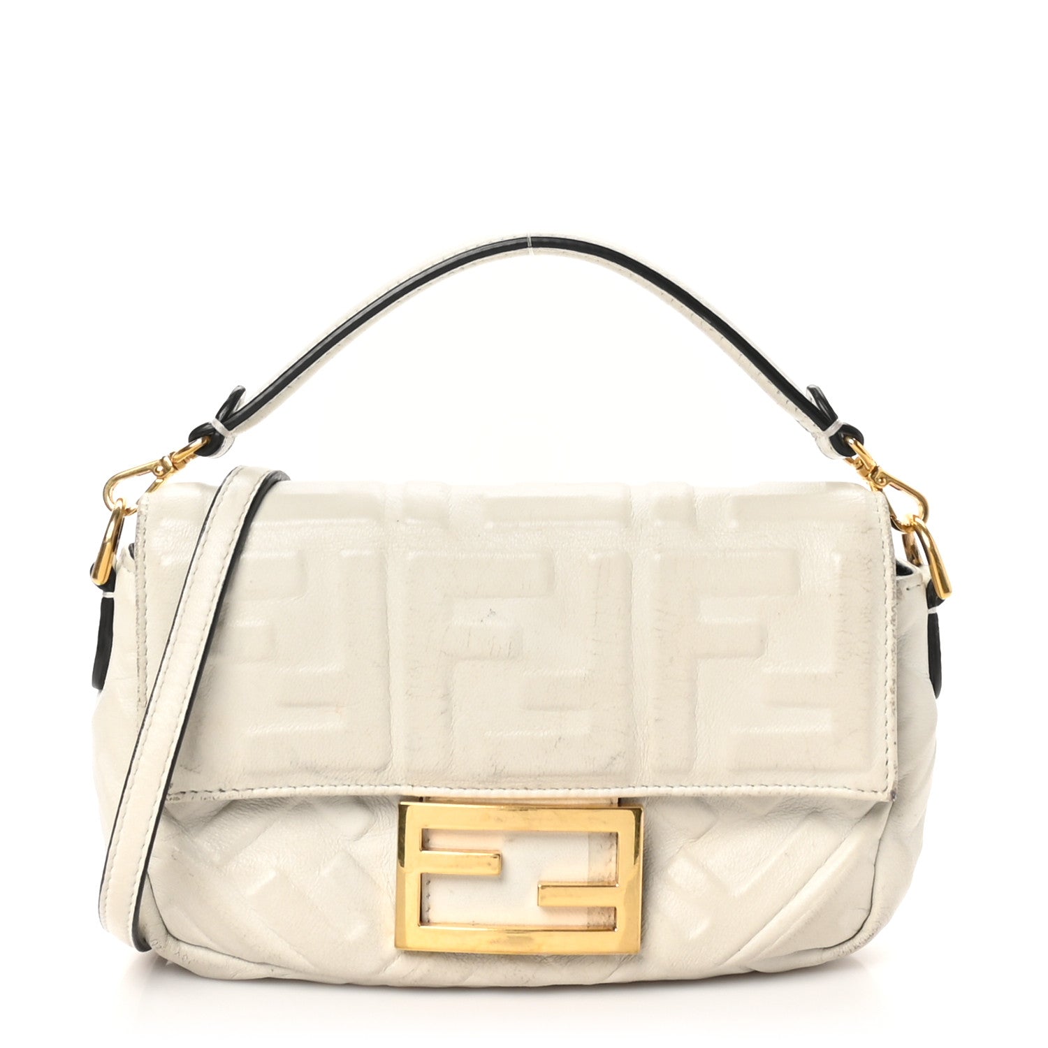 Nappa FF 1974 Embossed Mini Baguette White