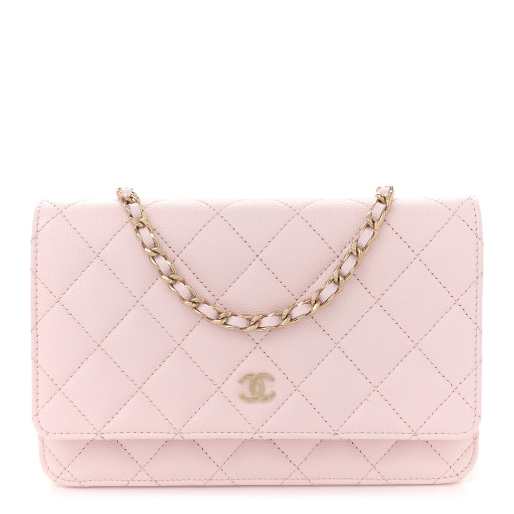 Caviar Quilted Wallet on Chain WOC Light Pink