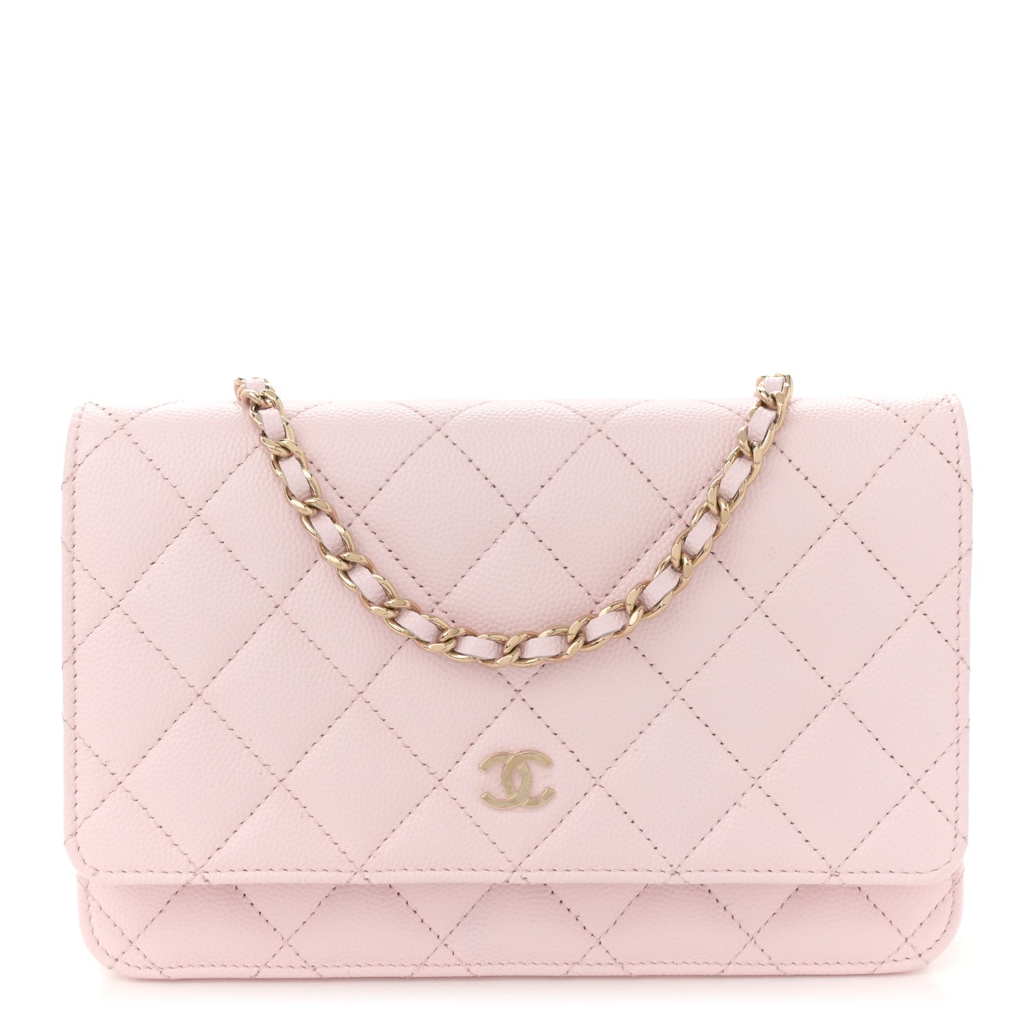 Caviar Quilted Wallet on Chain WOC Light Pink