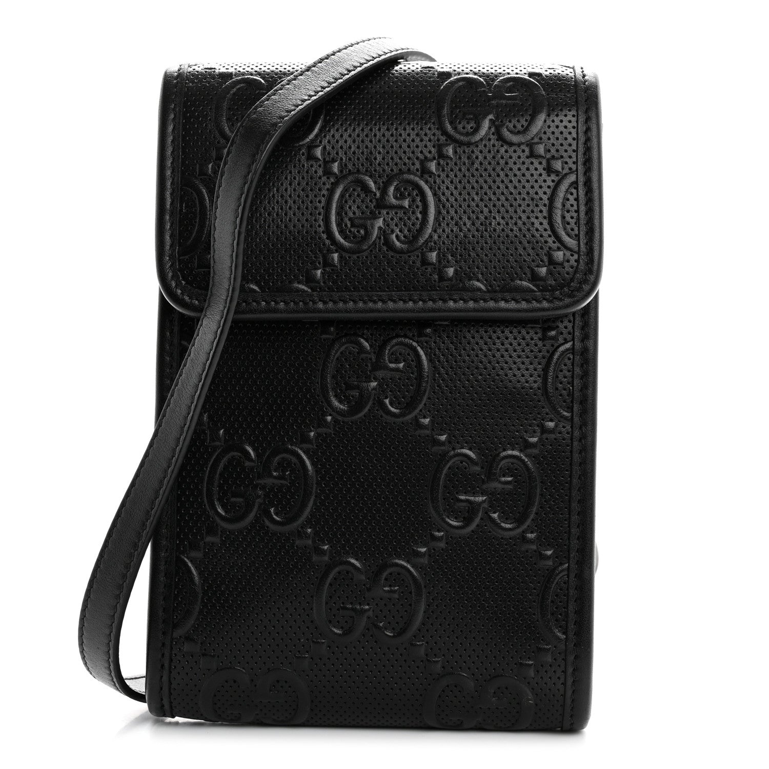 Calfskin GG Tennis Embossed Mini Crossbody Bag Black