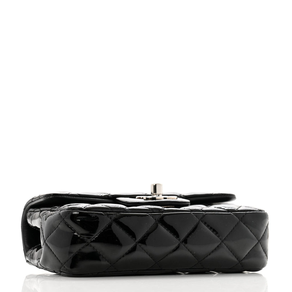 Patent Calfskin Quilted Extra Mini Rectangular Flap Black