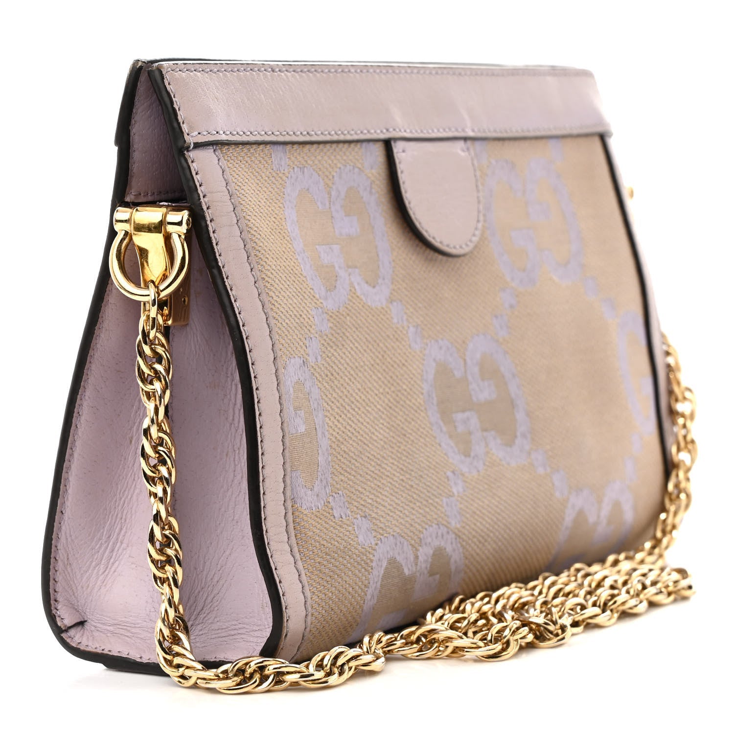 Monogram Jumbo GG Textured Dollar Calfskin Small Ophidia Chain Shoulder Bag Beige Lapis