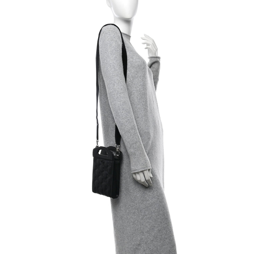 Nylon Calfskin Enamel GG Matelasse Mini Top Slip Handle Crossbody Bag Black