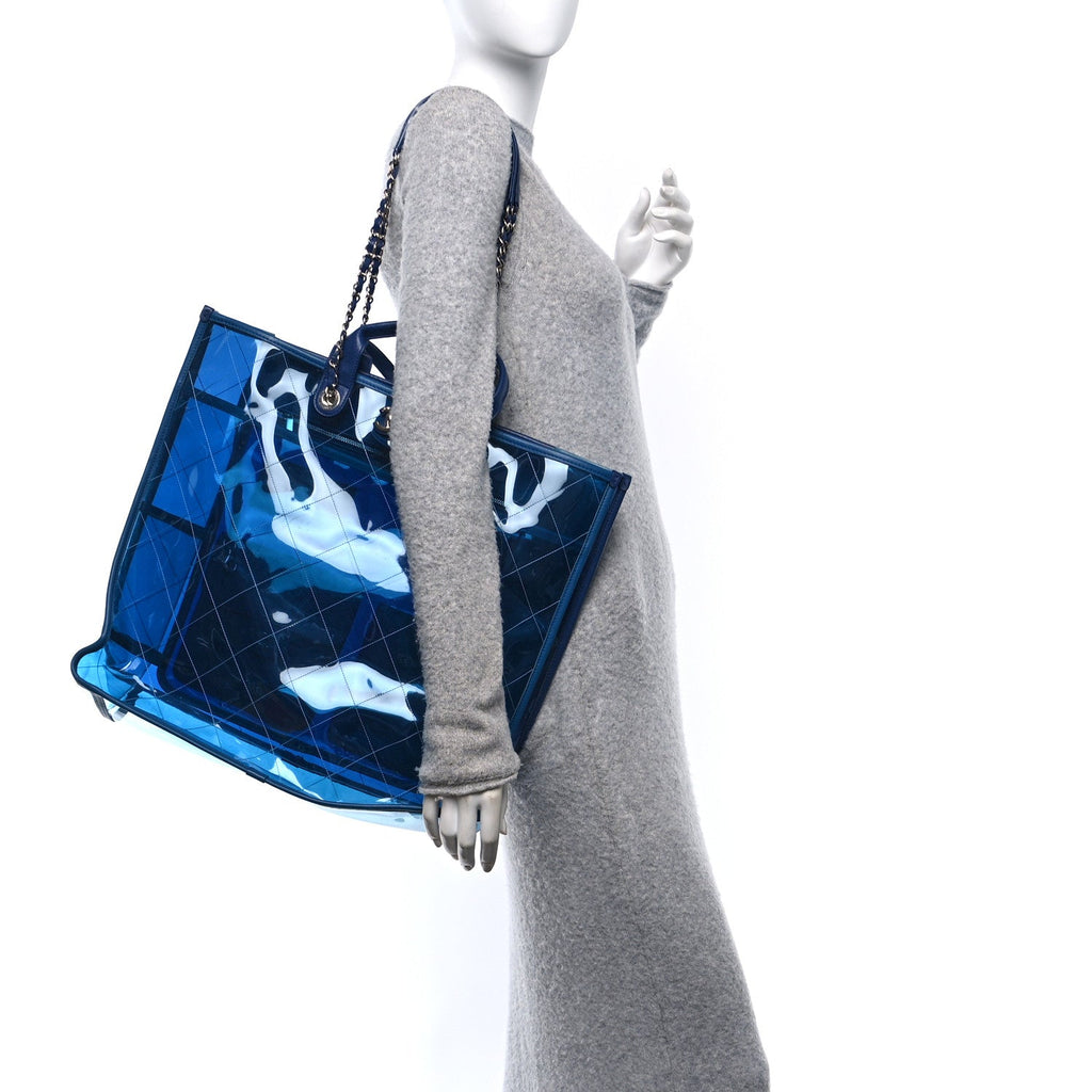 Lambskin PVC Quilted Large Coco Splash Shopping Bag Blue Dark Blue