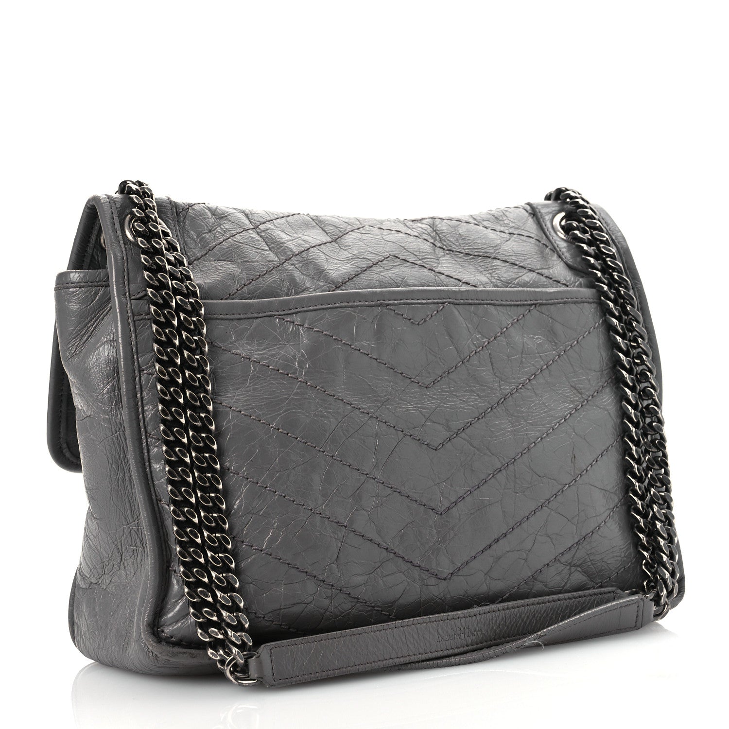 Crinkled Calfskin Matelasse Monogram Medium Niki Chain Satchel Fog