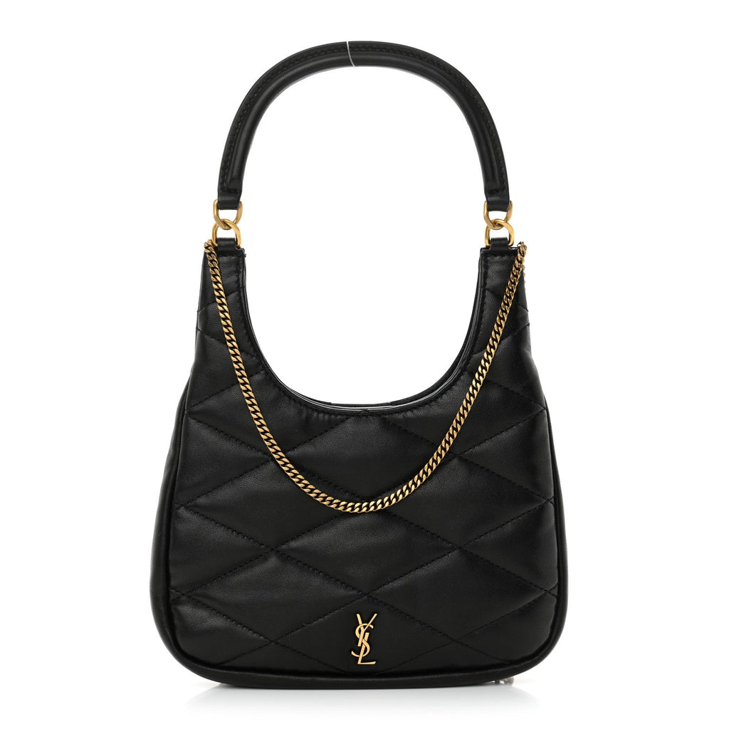 Lambskin Quilted Monogram Sade Hobo Black