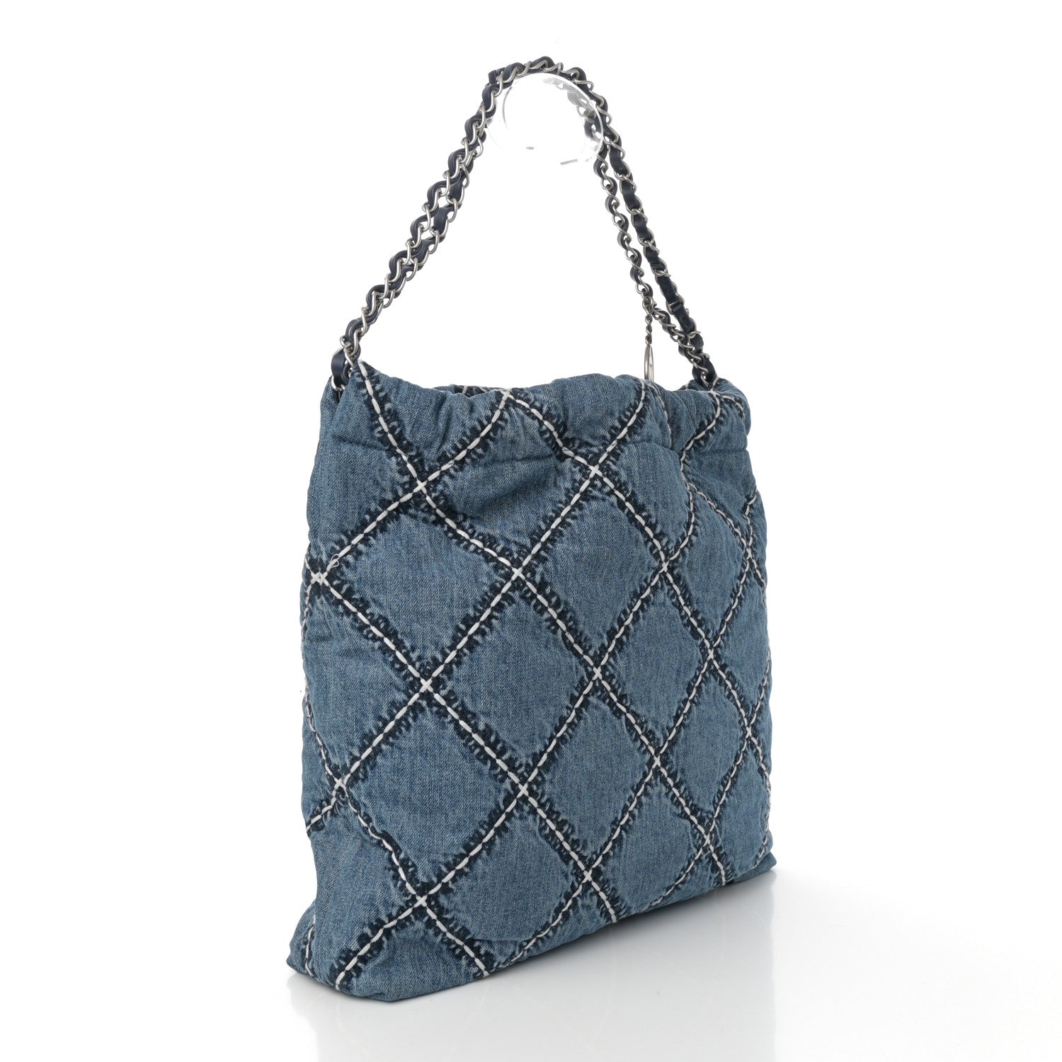Denim Quilted Stitched Small Chanel 22 Blue