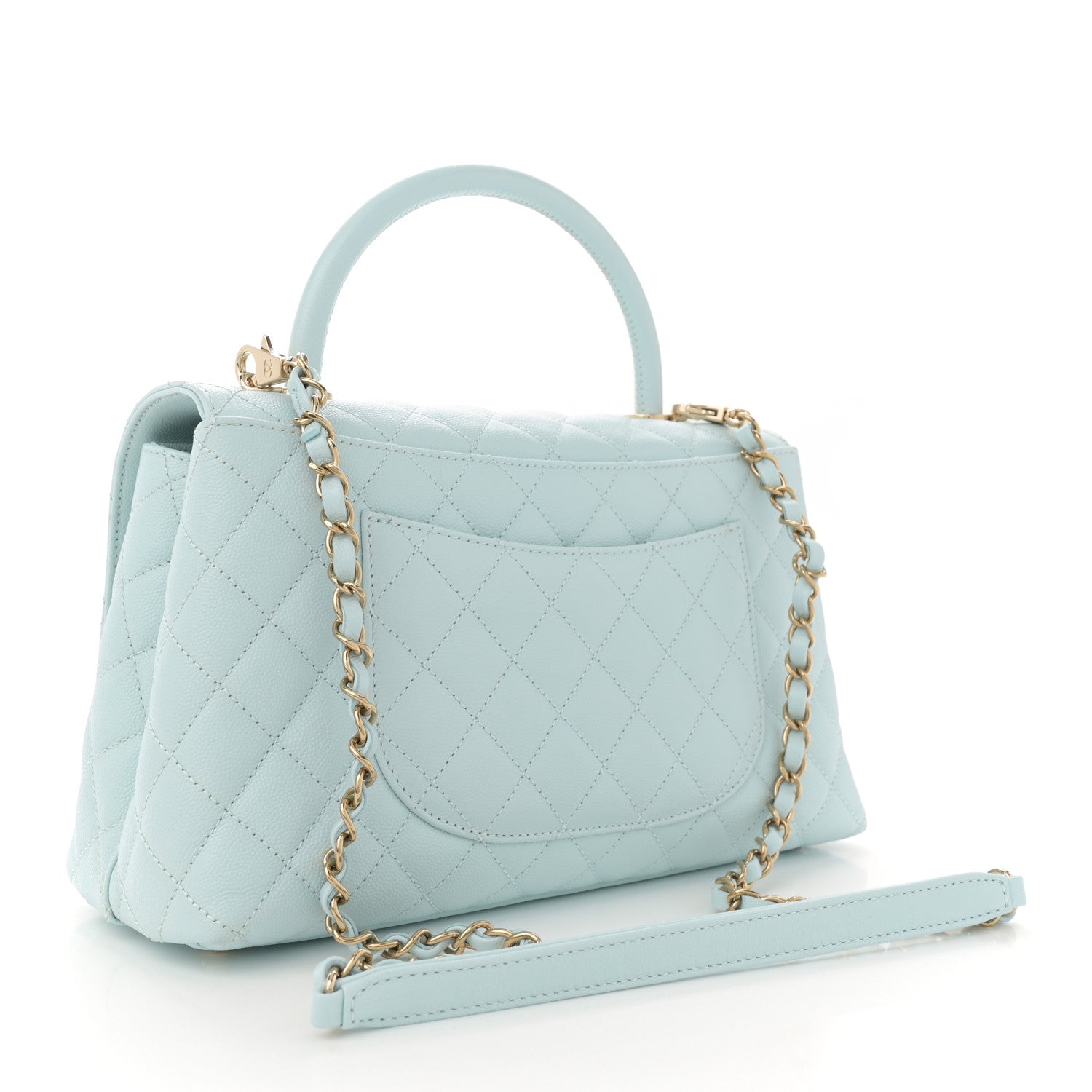 Caviar Quilted Small Coco Handle Flap Light Blue