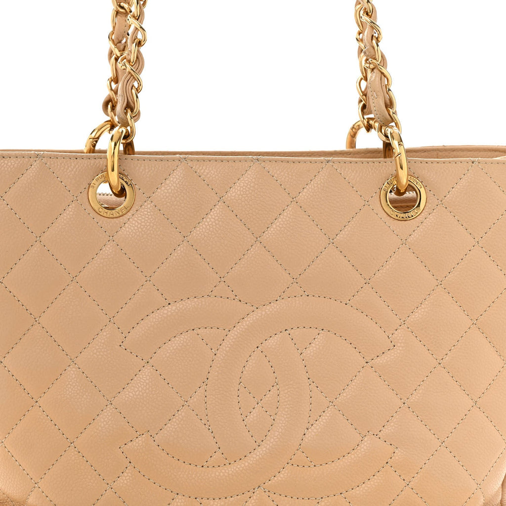 Caviar Quilted Grand Shopping Tote GST Beige Clair
