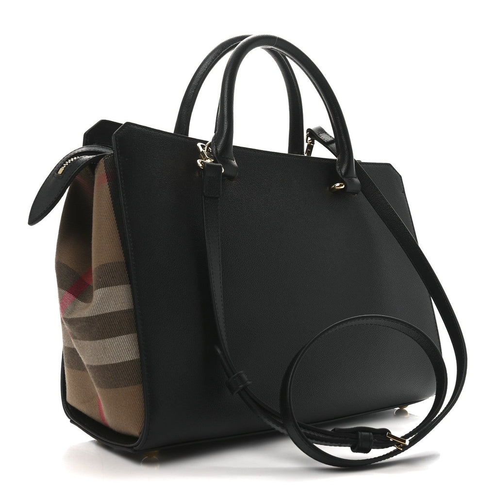 Derby Calfskin House Check Medium Banner Tote Black