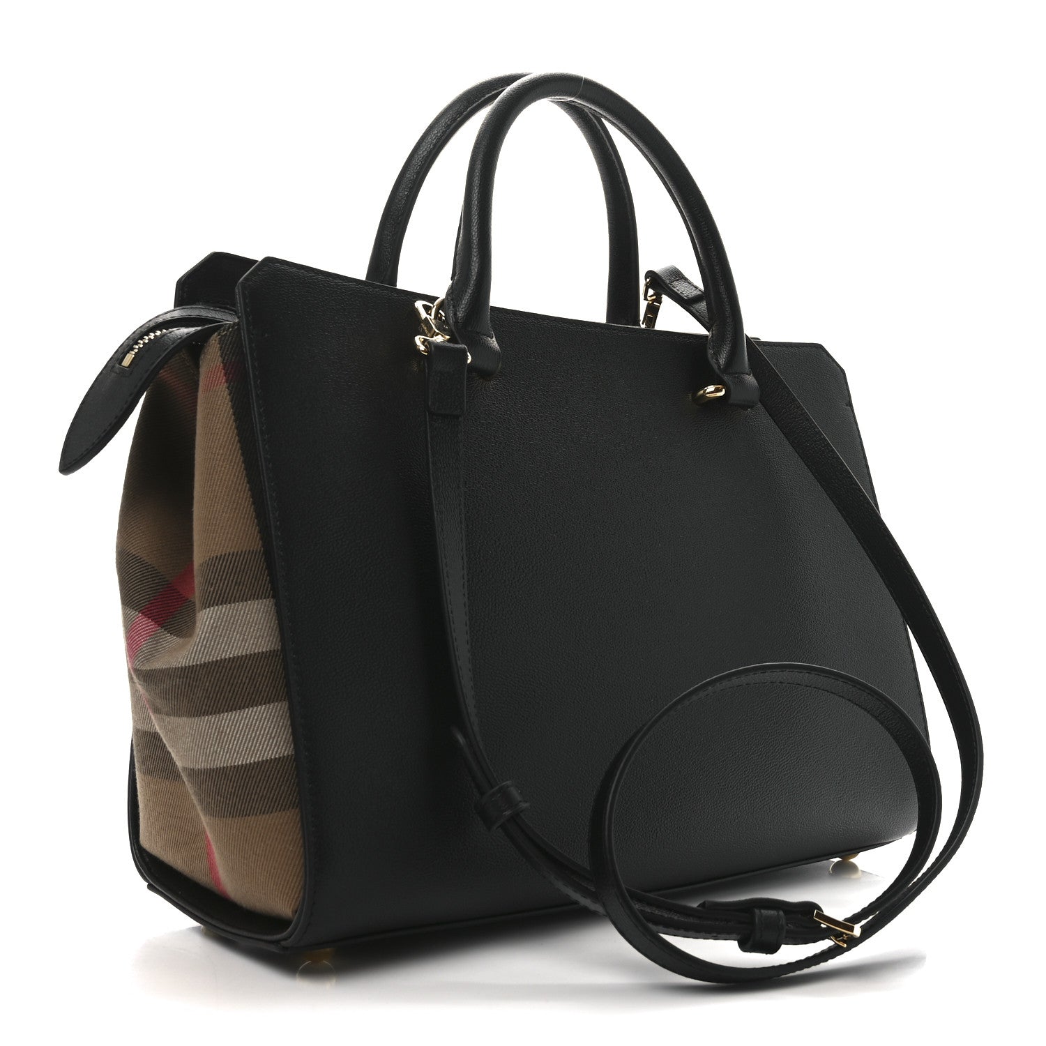 Derby Calfskin House Check Medium Banner Tote Black