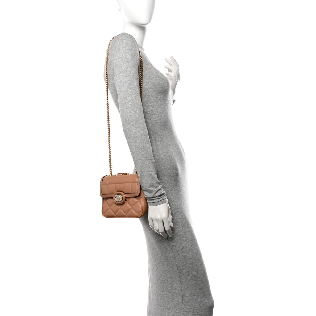 Calfskin Quilted Mini Deco Shoulder Bag Camelia