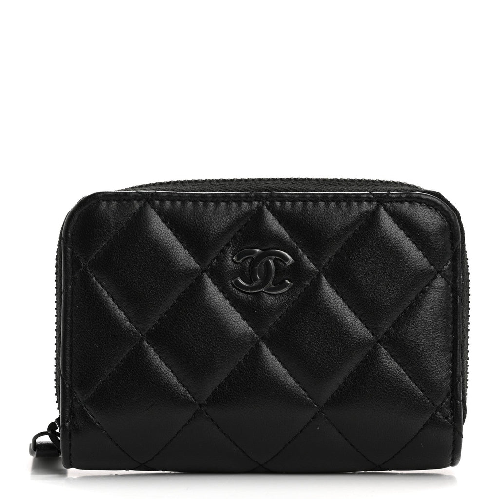 Lambskin Quilted Zip Coin Purse So Black