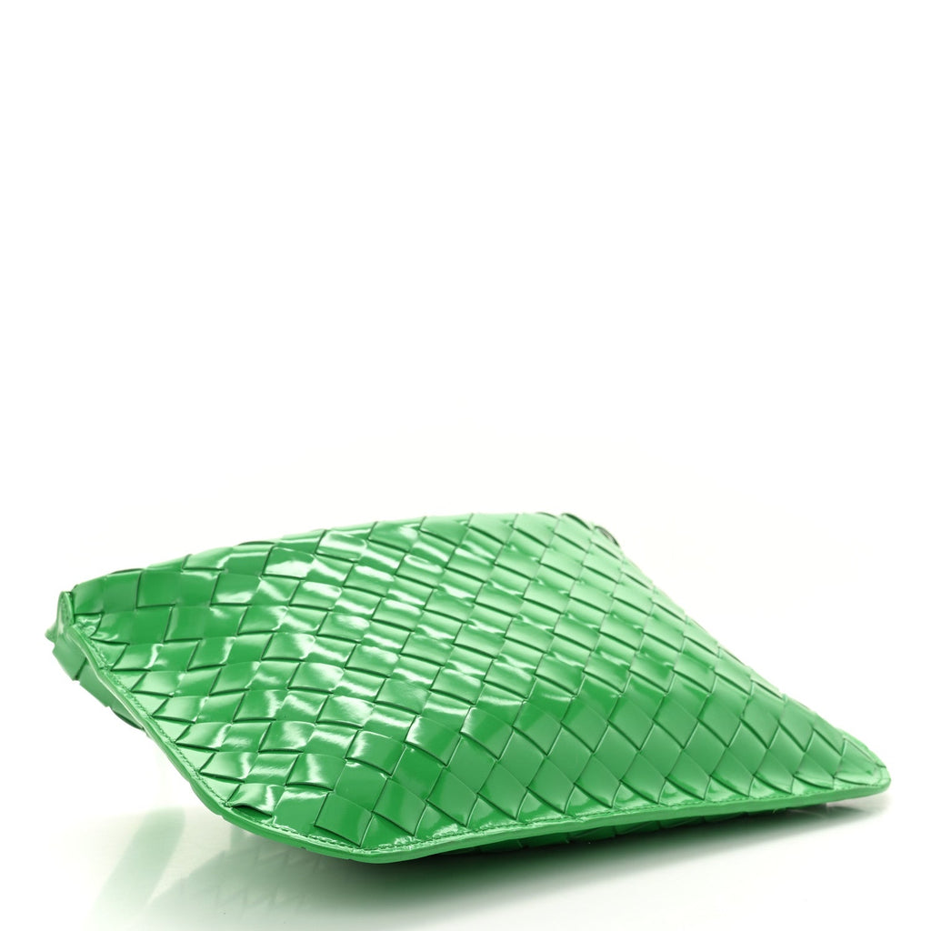 Brushed Calfskin Intrecciato Cradle Fold Over Shoulder Bag Parakeet