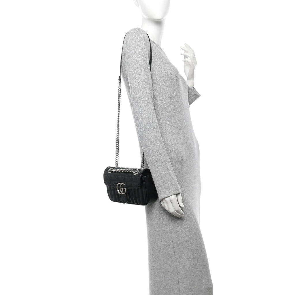 Calfskin Matelasse Aria Mini GG Marmont Shoulder Bag Black