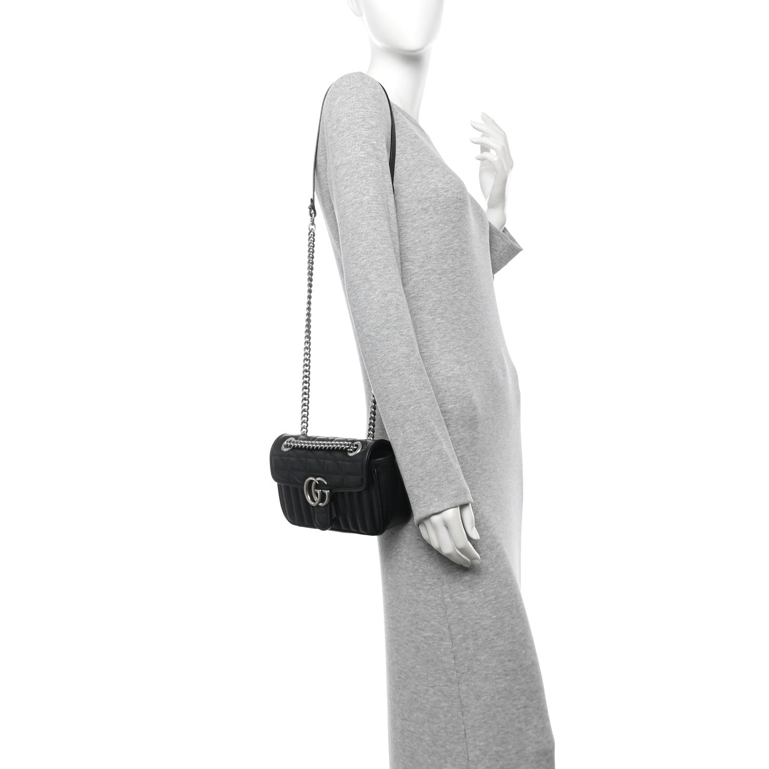 Calfskin Matelasse Aria Mini GG Marmont Shoulder Bag Black