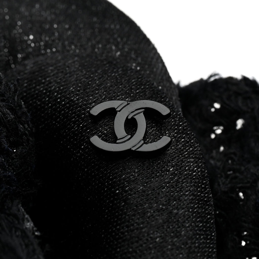 Tweed Fabric Camellia Pin Brooch Navy Blue Black